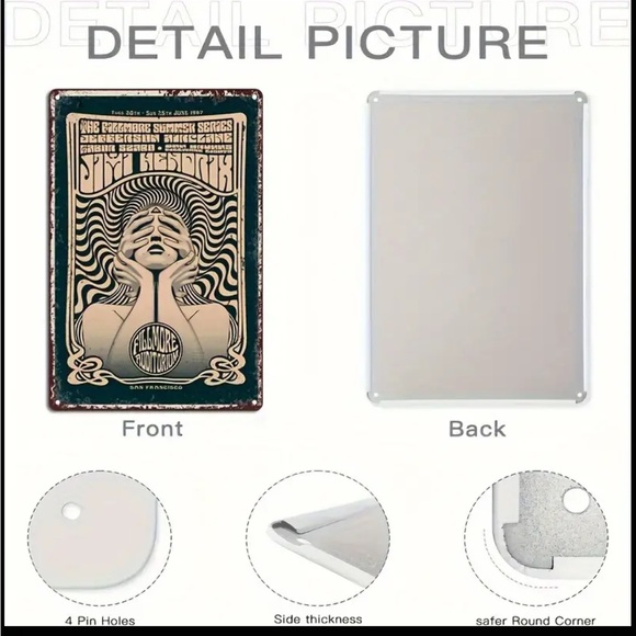 ‼️$7‼️ Vintage Metal Sign Fillmore Auditorium Psychedelic Rock - Jimi Hendrix - Picture 5 of 9